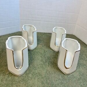 Vintage White Porcelain Place Card Holders Gold Trim Set of 4 Scalloped Edge